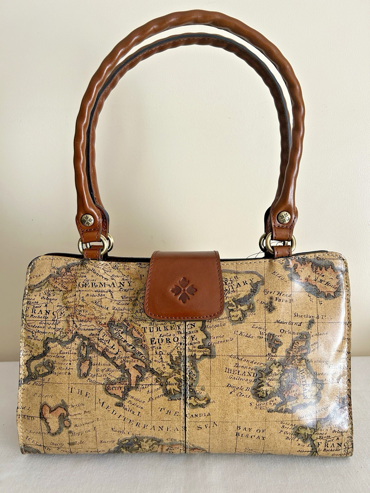 Patricia Nash Rienzo European Map Leather Satchel Bag Handbag