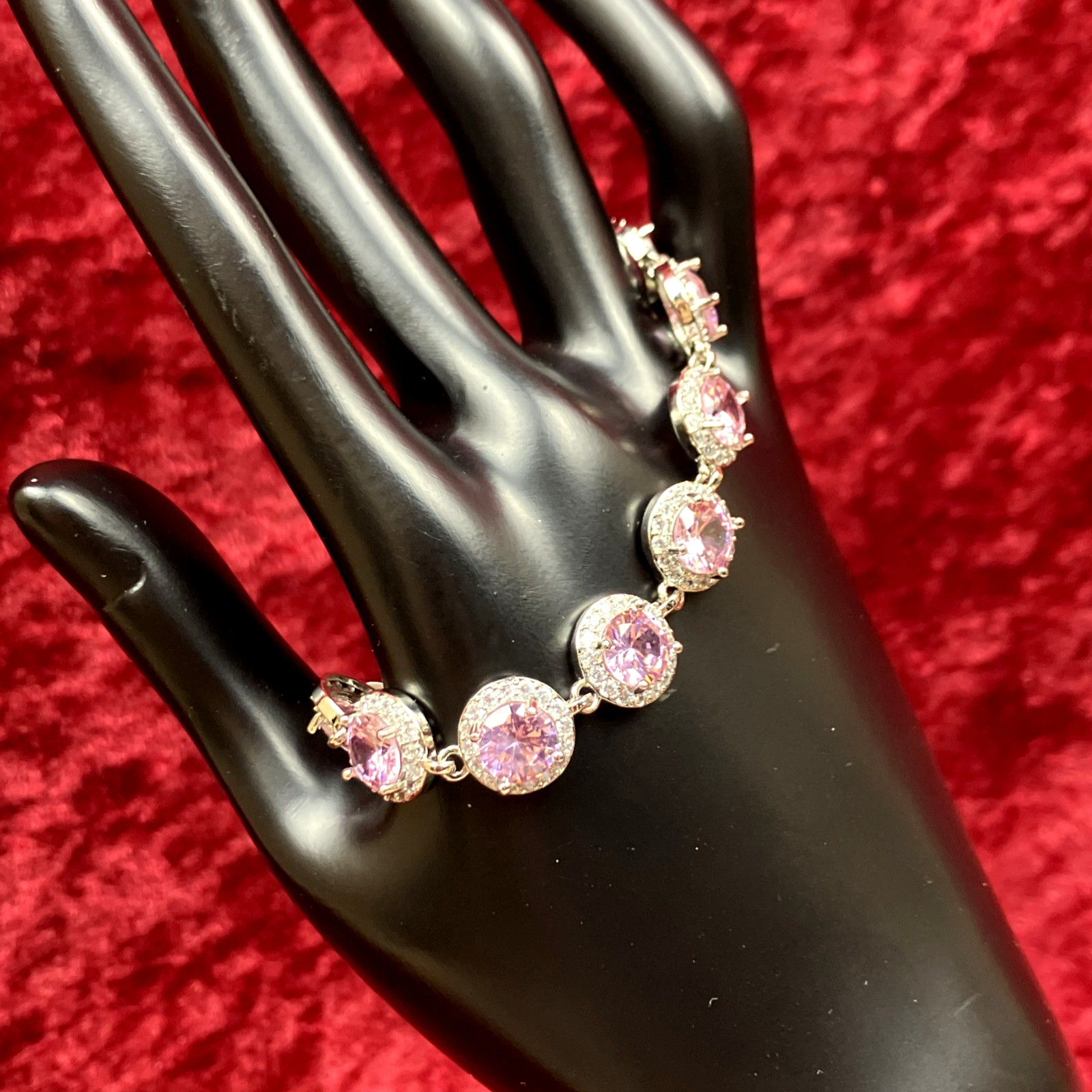 Macy\'s Pink CZ Round Halo Link Bracelet NWOT Orig. $55