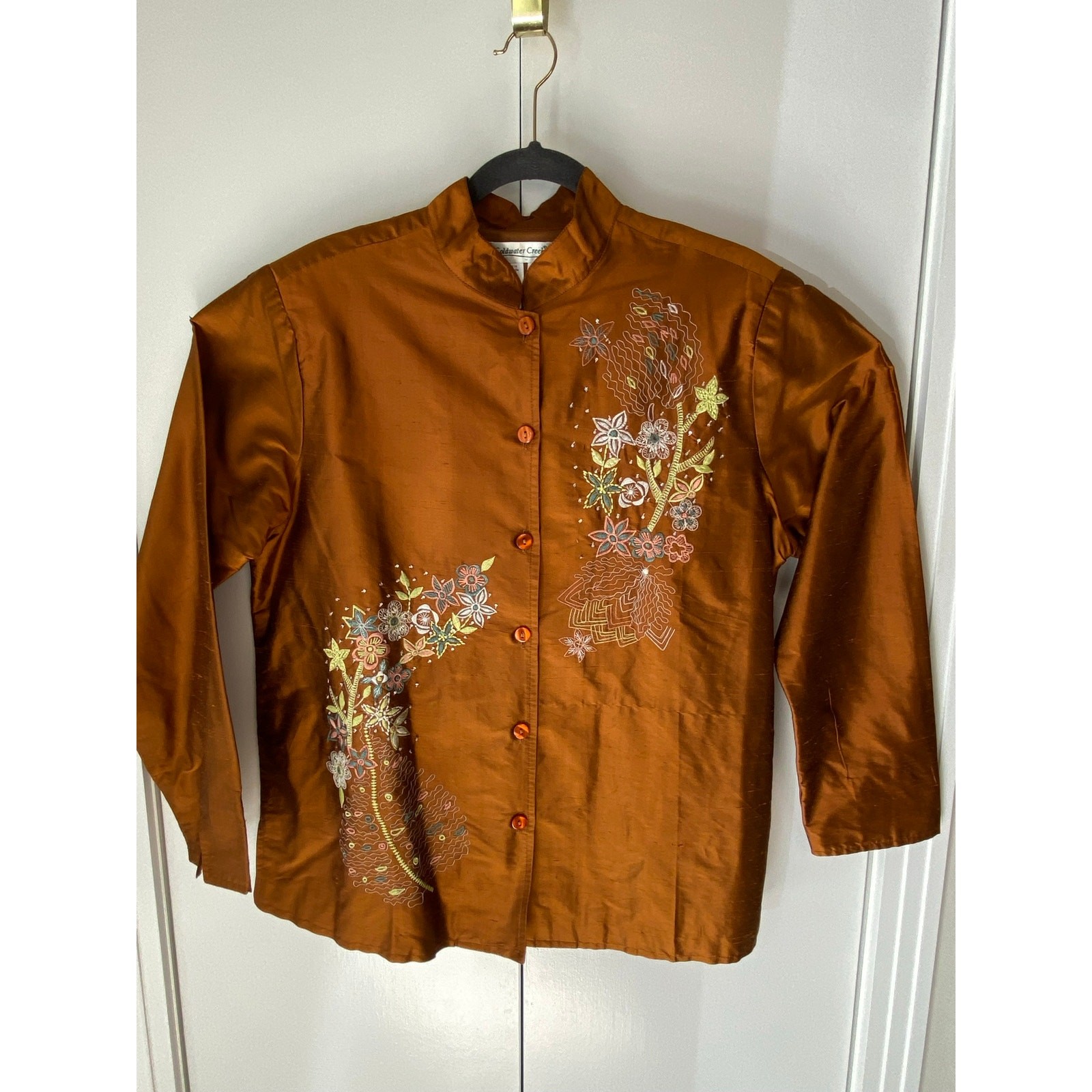 Coldwater Creek Silk Dupioni Embroidered Jacket Large Artsy