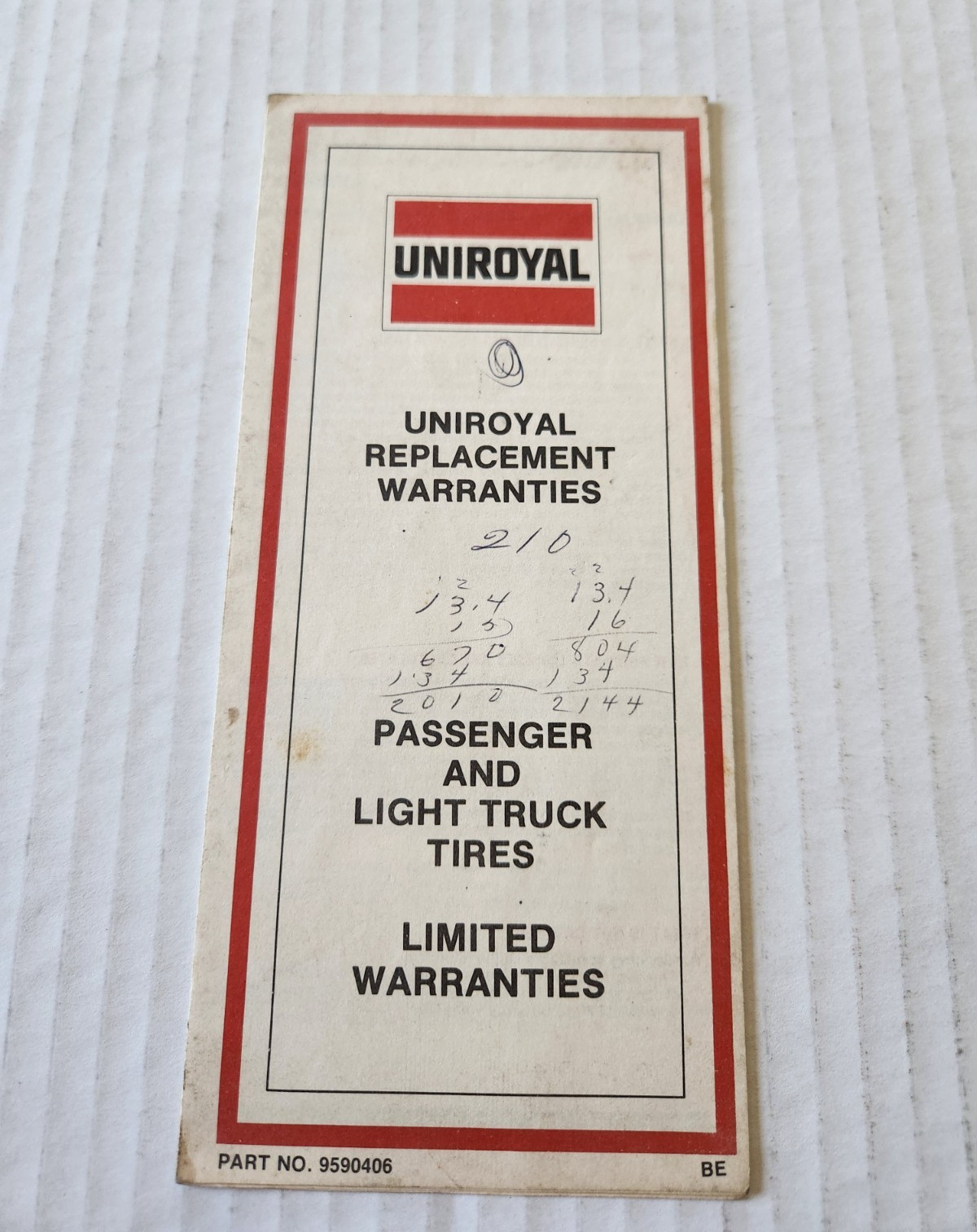 1976 Chevrolet Factory GM Original Uniroyal Warranty Brochure Part 9590715 12/76