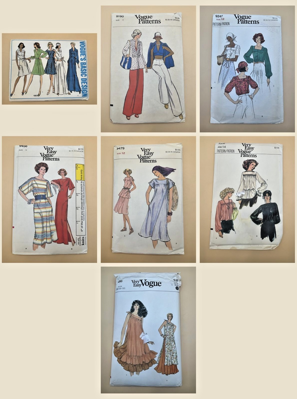 Lot 7 Vintage Vogue Sewing Patterns 1970s 1980s Very Easy Vogue Dresses Blouses
