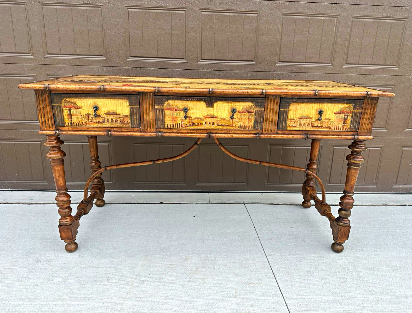 Antique Chinoserie Jacobean hand painted Desk console server Antique Chinoserie Jacobean hand painted Desk console server