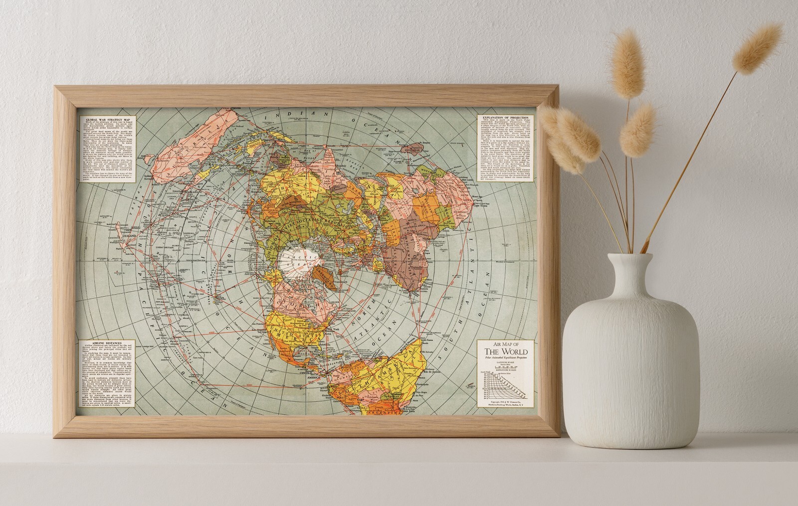 Flat Earth World War II Map Polar Azimuthal Equidistant Projection Poster