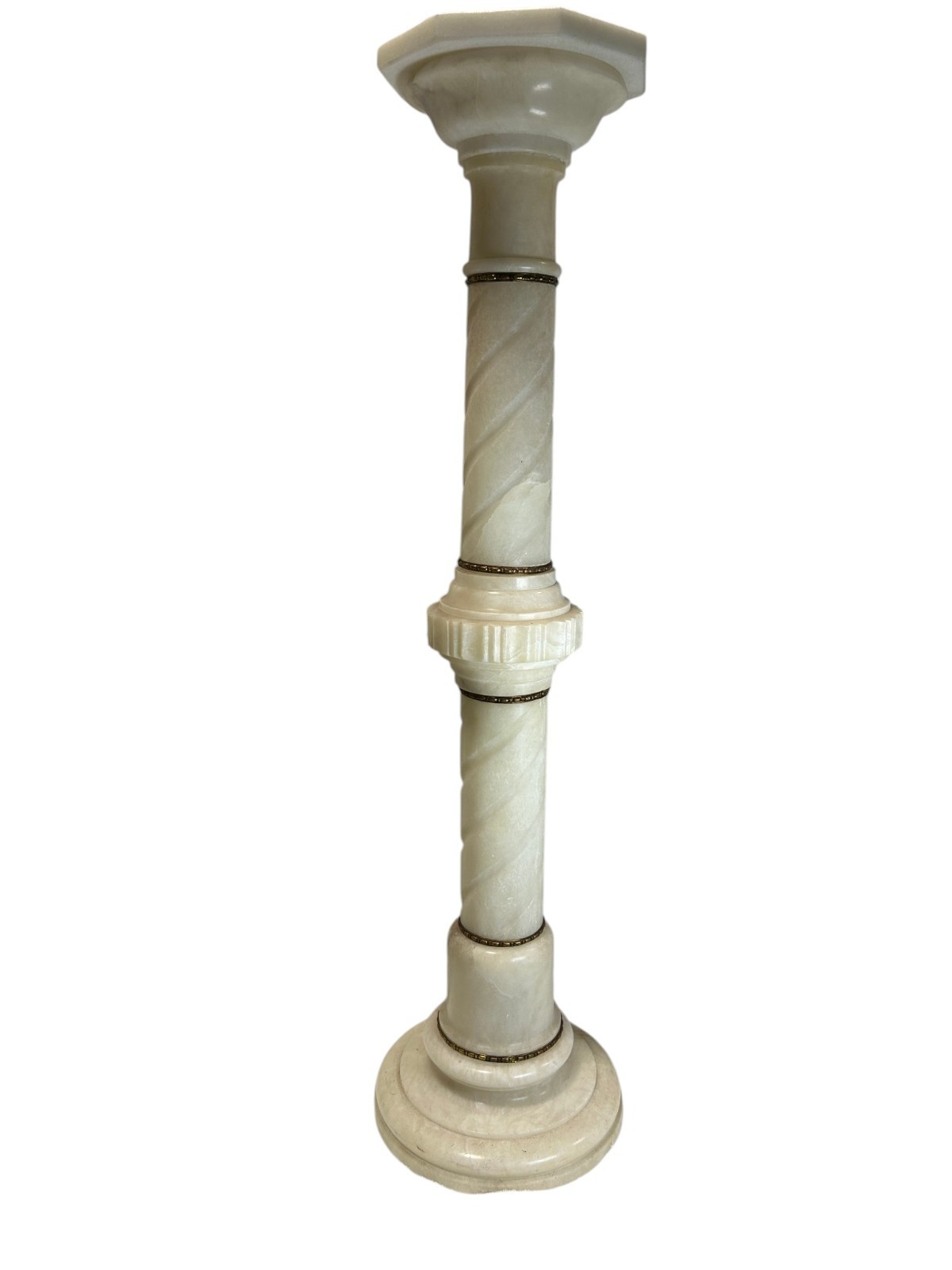 Large Antique Victorian Alabaster Barley Twist Pedestal Column Stand 39