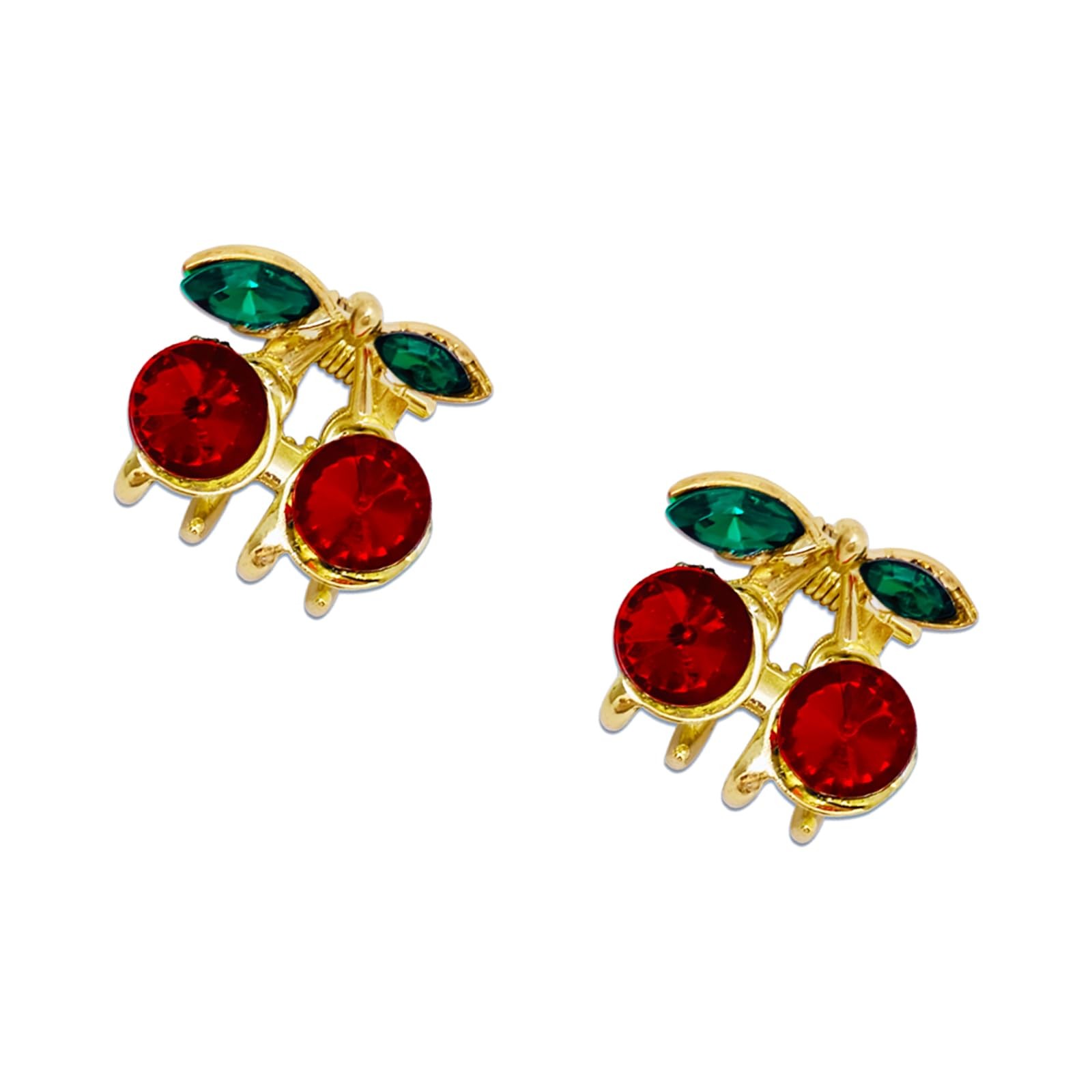 2-6 Pcs Cute Cherry Hair Clips & Claw Clips, Rhinestone Alloy Hair Clips Fash...
