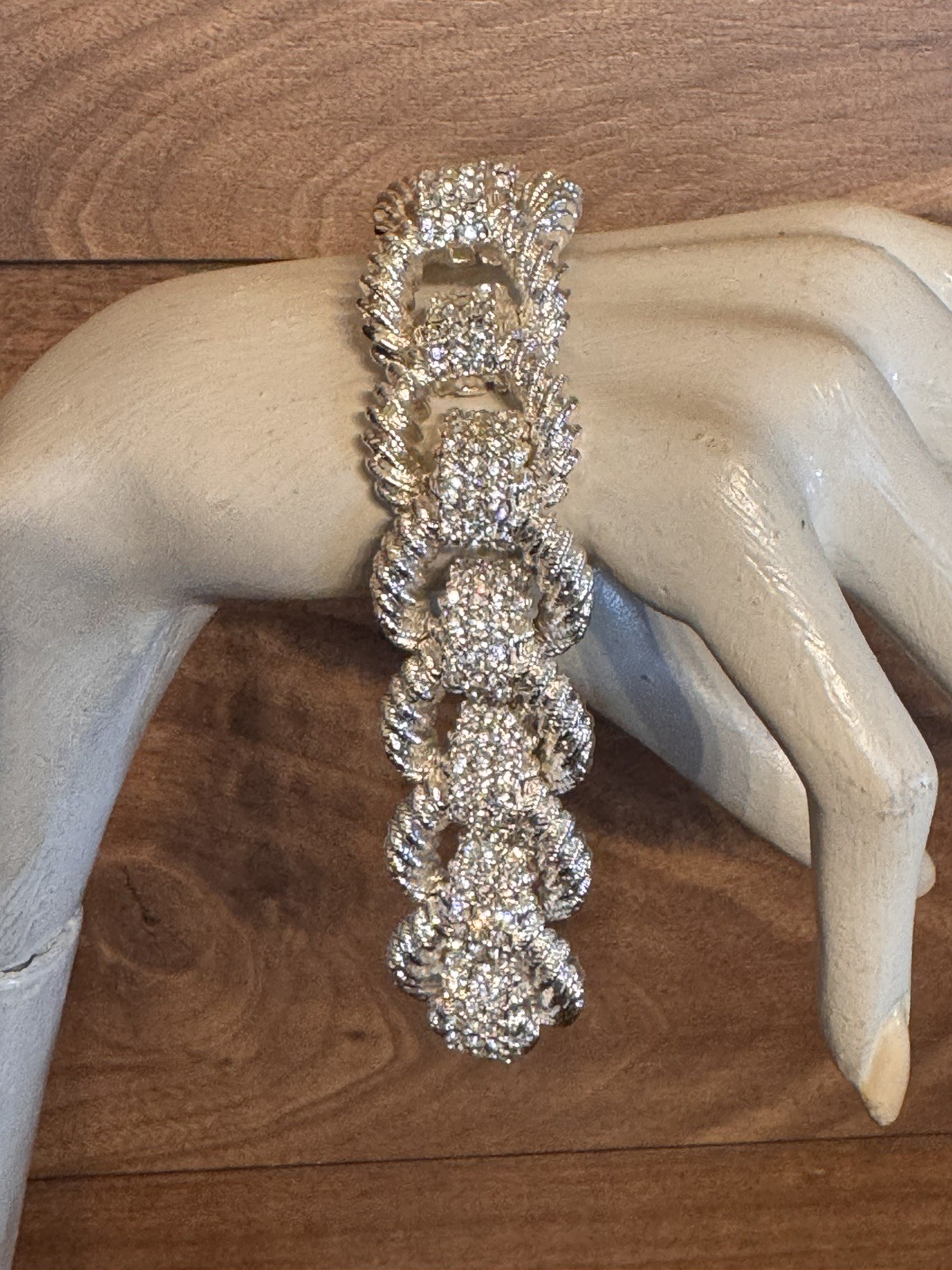 Vintage Ciner for Joan Rivers Silver Rope Rhinestone Link Bracelet - 8 INCHES
