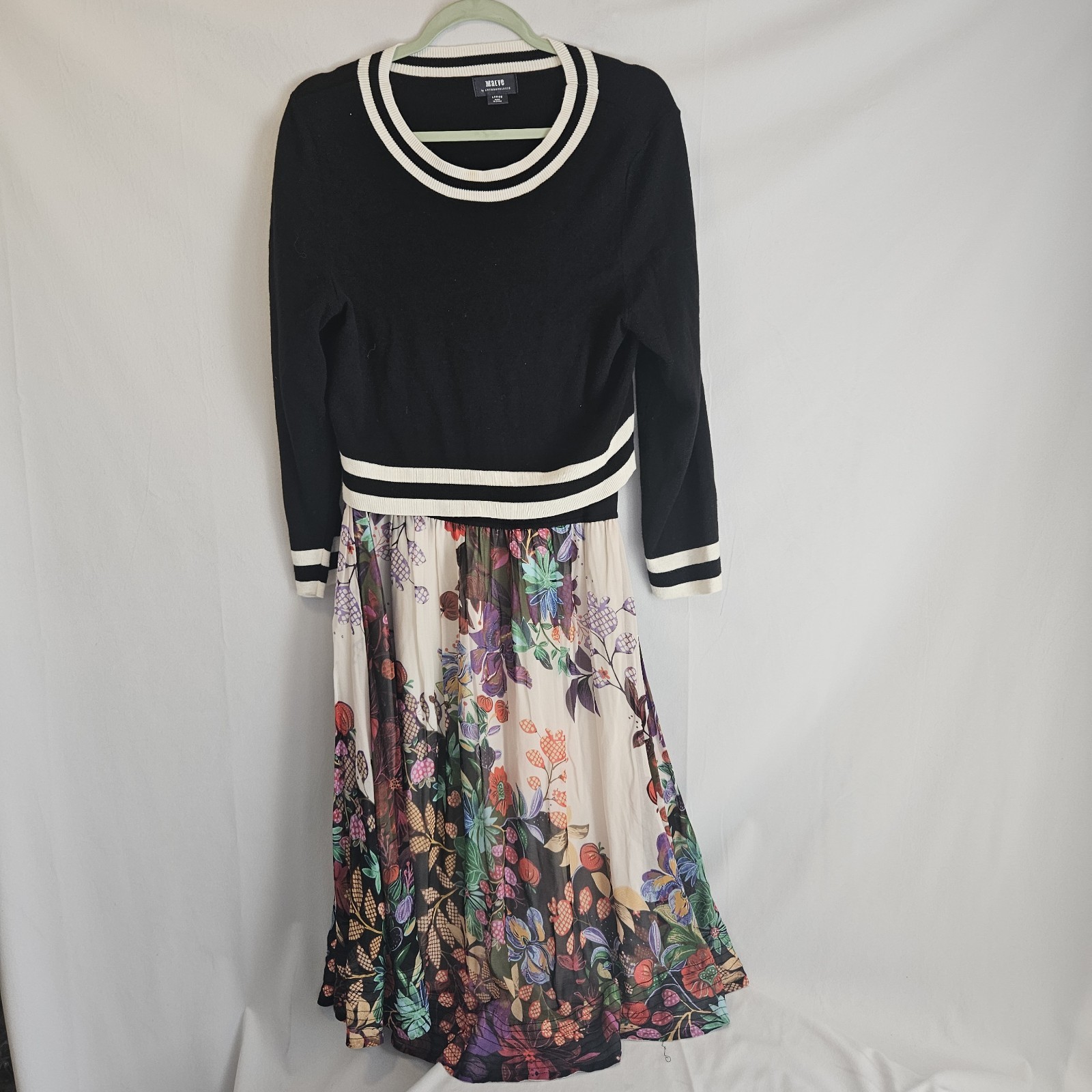 Maeve by Anthropologie Osceola Sweater Dress Sz L Preppy Feminine Floral Skirt 