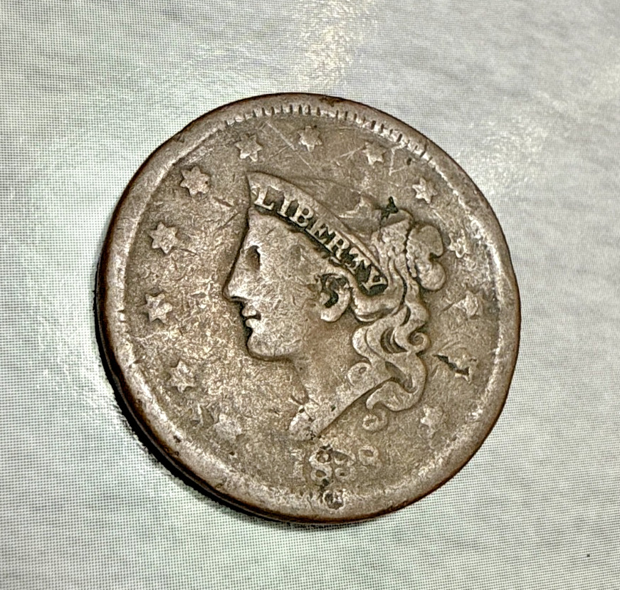 1838 Coronet Head Large Cent Grade G-4 (Good 8) VHTF