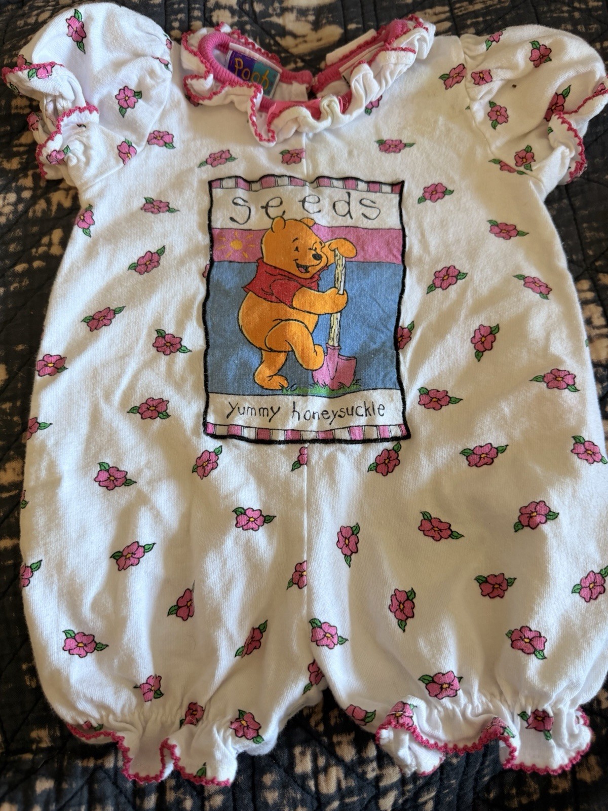 Disney Vintage Winnie The Pooh Romper Yummy Honeysuckle Size 9 Months