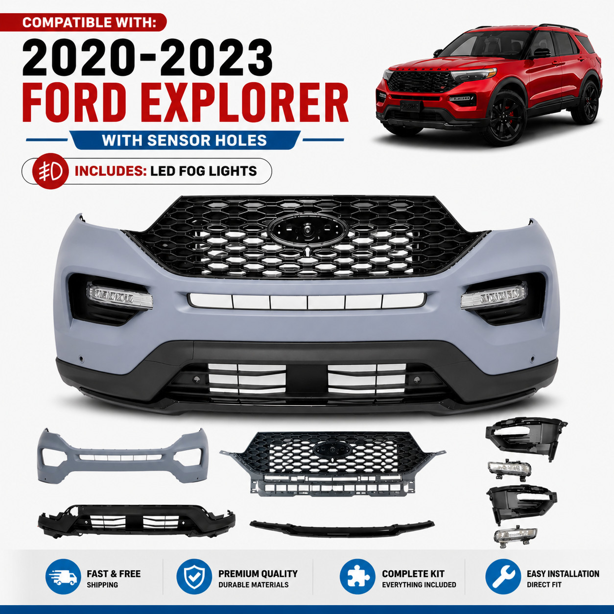 for 2020 2021 2022 2023 FORD EXPLORER ST FRONT BUMPER GRILLS LED FOG LIGHTS for 2020 2021 2022 2023 FORD EXPLORER ST FRONT BUMPER GRILLS LED FOG LIGHTS
