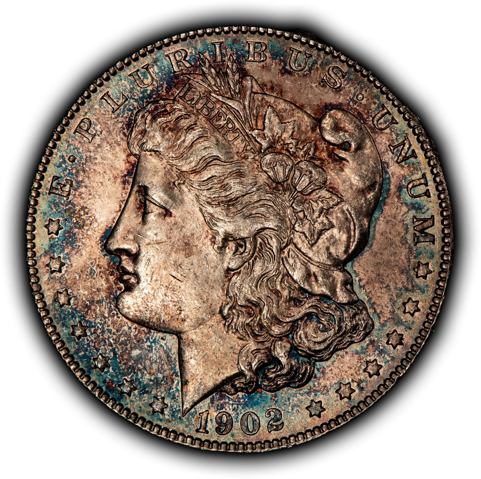 1902-O $1 Morgan Silver Dollar - Luster - Textured Rainbow Toning - SKU-D7980