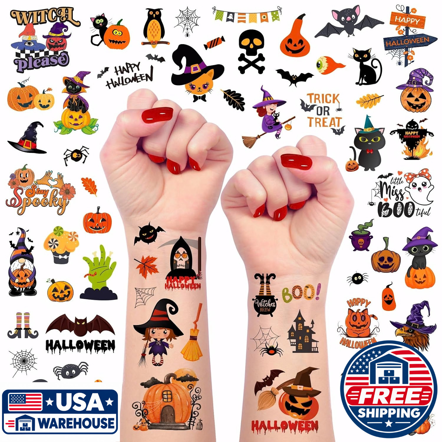 12 Sheets Halloween Temporary Tattoos Cartoon Witch Pumpkin Bat Ghost Spider Web 12 Sheets Halloween Temporary Tattoos Cartoon Witch Pumpkin Bat Ghost Spider Web