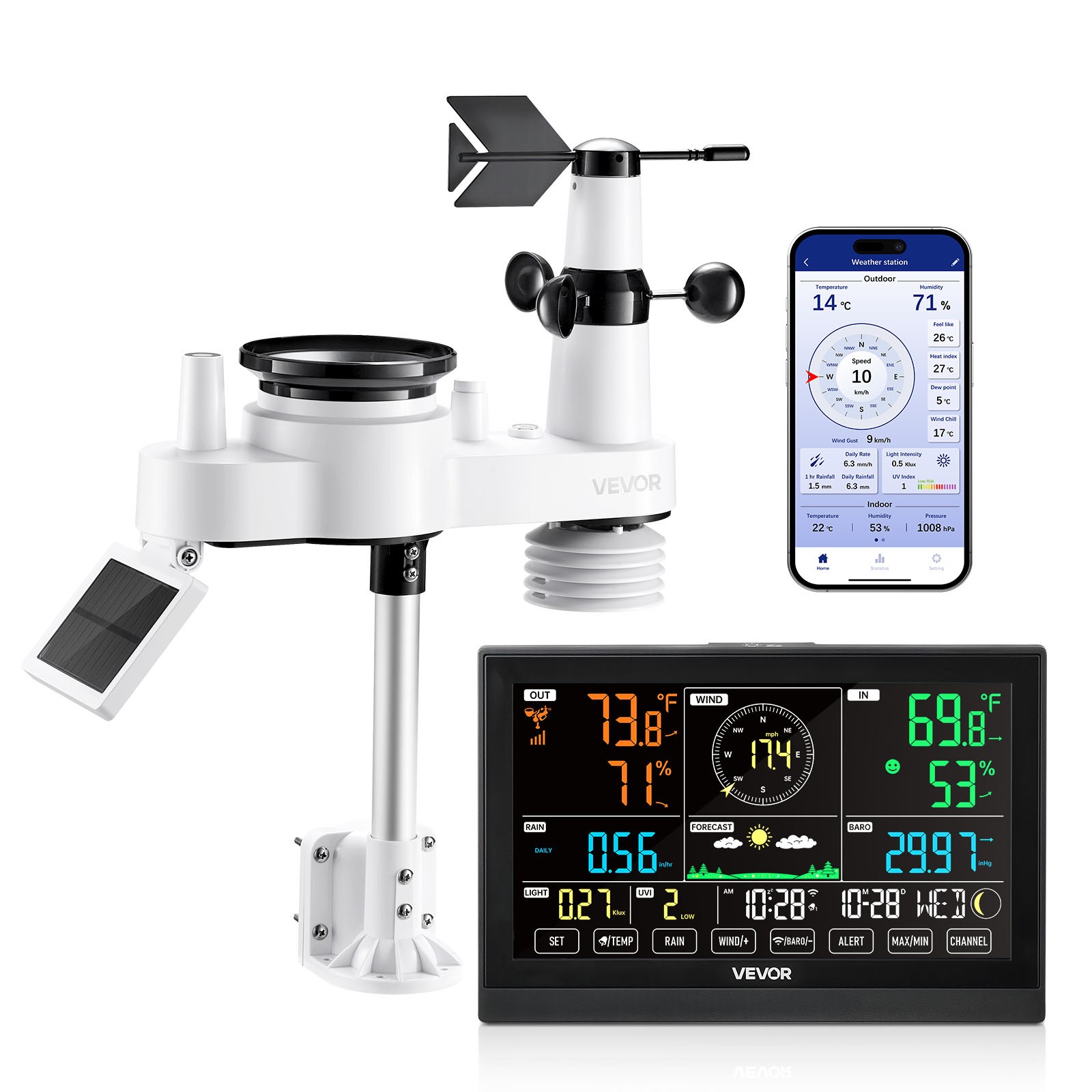 VEVOR 7-in-1 Wi-Fi Weather Station 7.5-Inch VA Display Wireless Outdoor Sensor VEVOR 7-in-1 Wi-Fi Weather Station 7.5-Inch VA Display Wireless Outdoor Sensor
