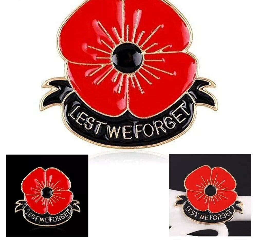 Lest We Forget Enamel Poppy Brooch Pin Badge Golden Flower Remembrance Day Lest We Forget Enamel Poppy Brooch Pin Badge Golden Flower Remembrance Day
