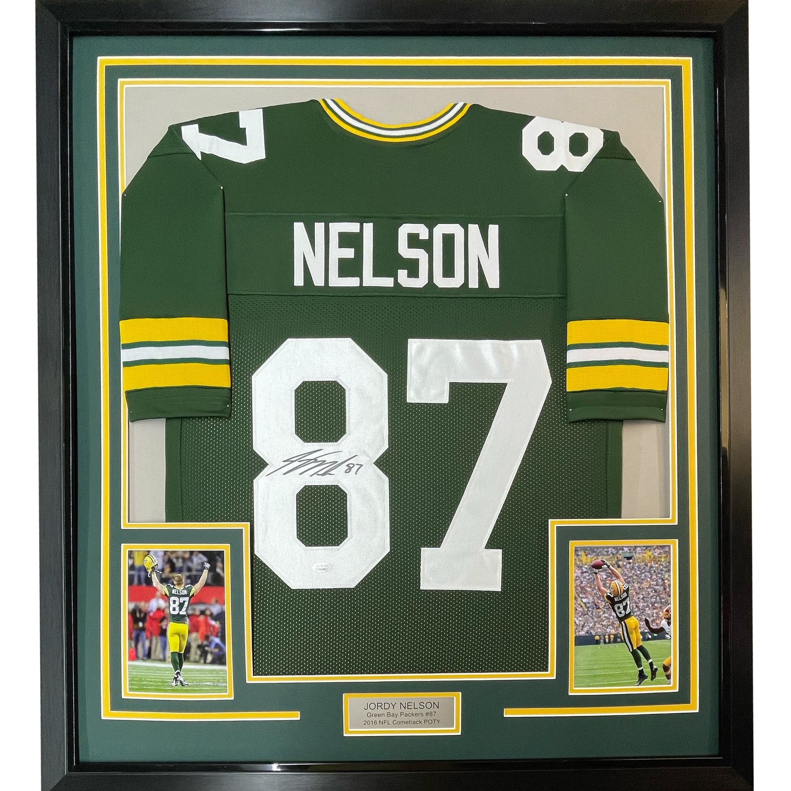 FRAMED Autographed/Signed JORDY NELSON 35x39 Green Jersey Beckett COA FRAMED Autographed/Signed JORDY NELSON 35x39 Green Jersey Beckett COA