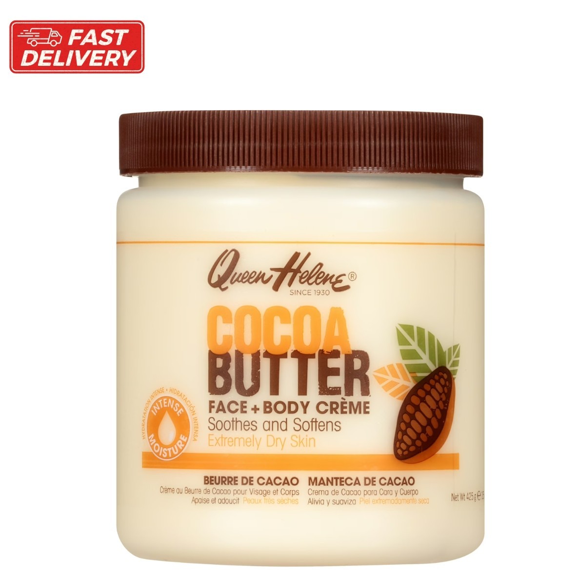 Queen Helene Cocoa Butter Crème Face & Body Lotion for Dry Skin, 15 oz