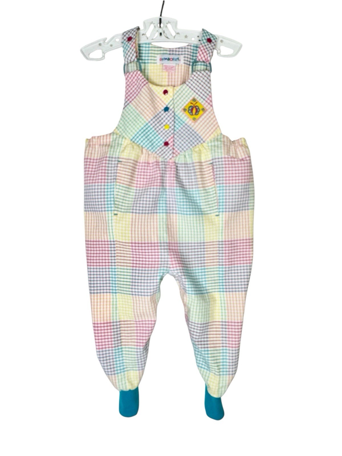 Vtg Gymboree Rainbow Tag Checkered Cotton Overall Romper Pink Yellow Teal Sz S Vtg Gymboree Rainbow Tag Checkered Cotton Overall Romper Pink Yellow Teal Sz S