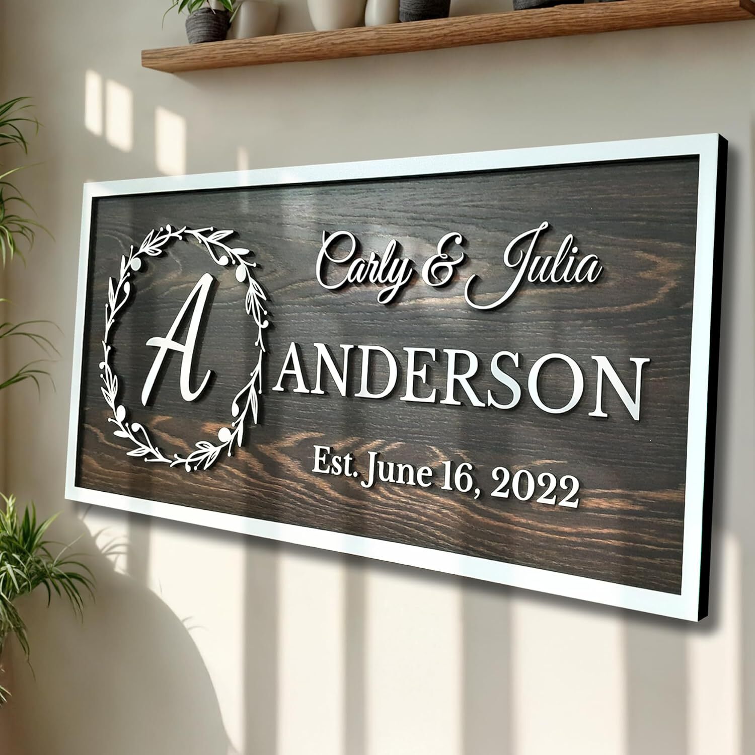 Custom Wooden Monogram Family Sign with Couples Name, Anniversary Gift For Wife Custom Wooden Monogram Family Sign with Couples Name, Anniversary Gift For Wife