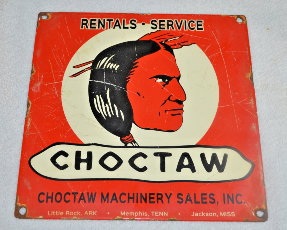 Antq/Vtg Choctaw Sales Service Rentals Native American Porcelain sign 9.5 Antq/Vtg Choctaw Sales Service Rentals Native American Porcelain sign 9.5
