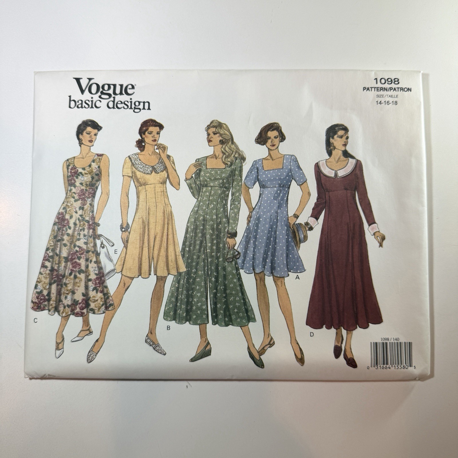Vtg NEW Vogue 1098 Sewing Pattern Sz 14 16 18 Cottagecore Prairie Dress UNCUT
