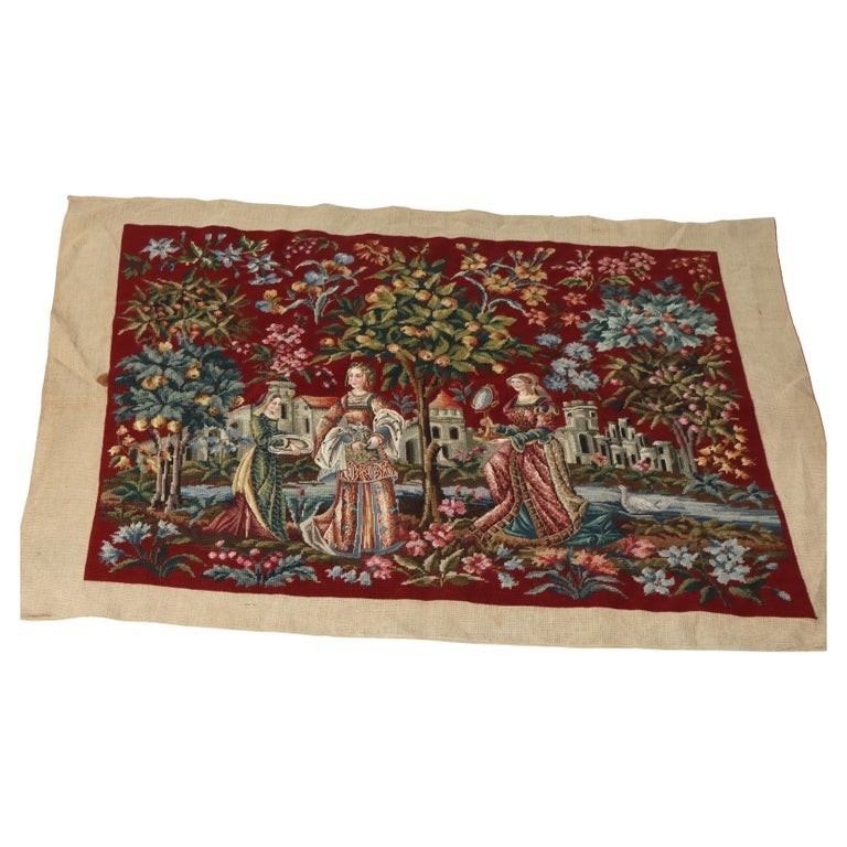 Antique Louis Style XIII Scenic Pictorial Needlepoint Tapestry c1930 Antique Louis Style XIII Scenic Pictorial Needlepoint Tapestry c1930