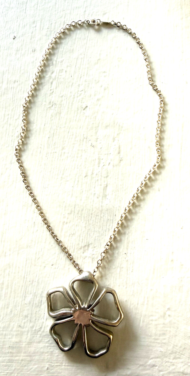 Tiffany & Co Open Flower 925 Sterling Pendant Necklace 16\