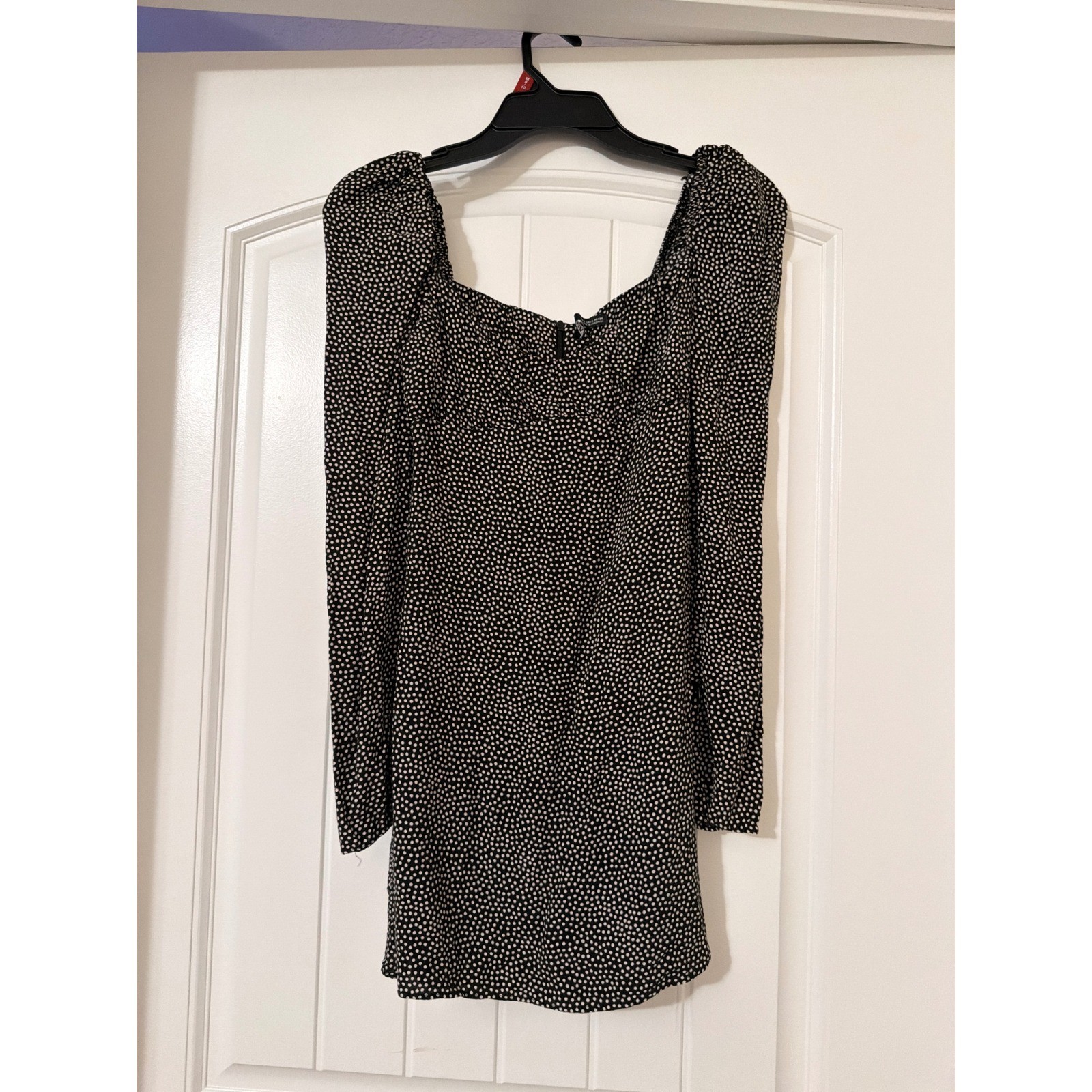 Zara Polka Dot Mini Dress Black White Square Neck Long Sleeve Small NWOT Zara Polka Dot Mini Dress Black White Square Neck Long Sleeve Small NWOT