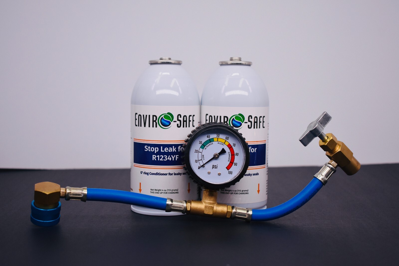Enviro-Safe Stopleak for R1234YF, 2 cans and Brass Gauge, Stop Leaks Now