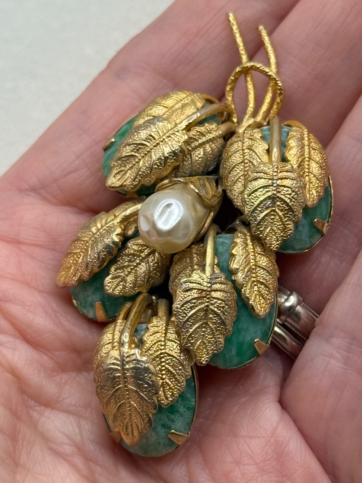 Vintage Hobe Floral Spray Brooch 1965 Botanical Green Gold Tone Signed and Dated Vintage Hobe Floral Spray Brooch 1965 Botanical Green Gold Tone Signed and Dated