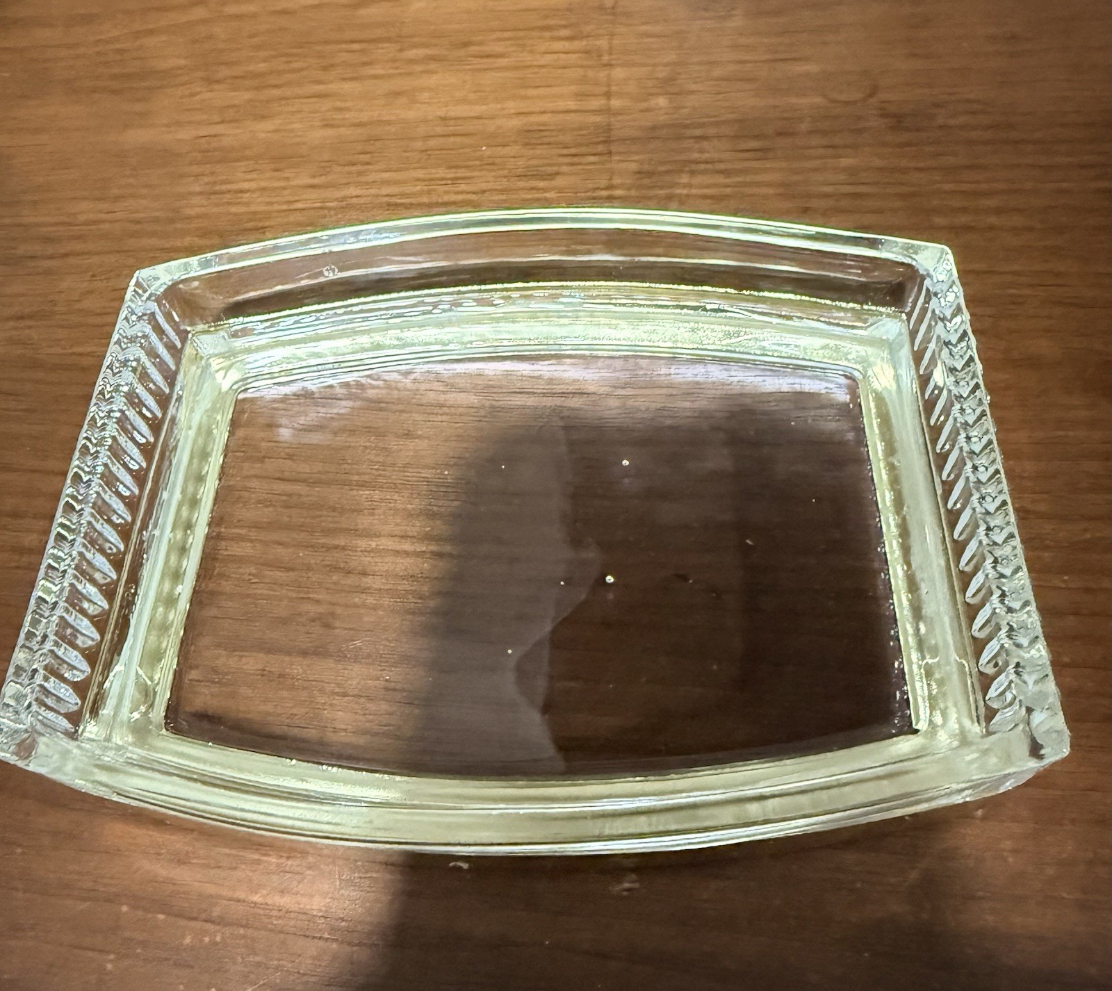 Vintage Clear Glass Soap Dish Trinket Tray Gold Trim MCM Vanity 6”