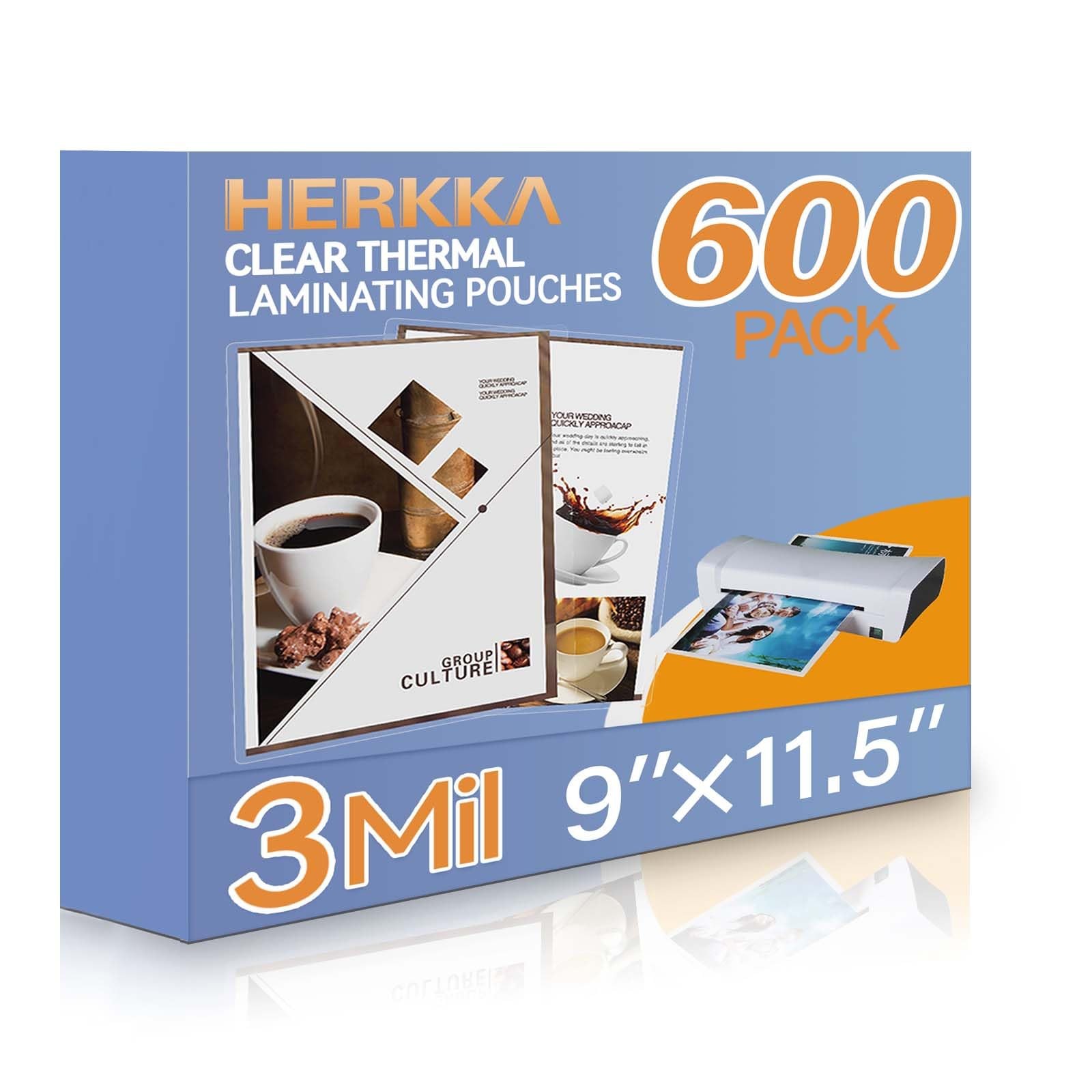 HERKKA 600 Pack Laminating Sheets, Holds 8.5 x 11 Inch Sheets, 3 Mil Clear Therm HERKKA 600 Pack Laminating Sheets, Holds 8.5 x 11 Inch Sheets, 3 Mil Clear Therm