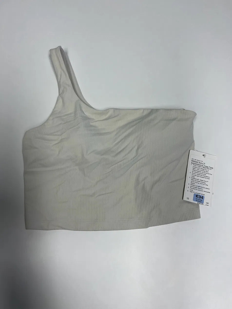 Lululemon Ribbed Nulu Asymmetrical Yoga Tank Crop Top Off-White Womens UK 14