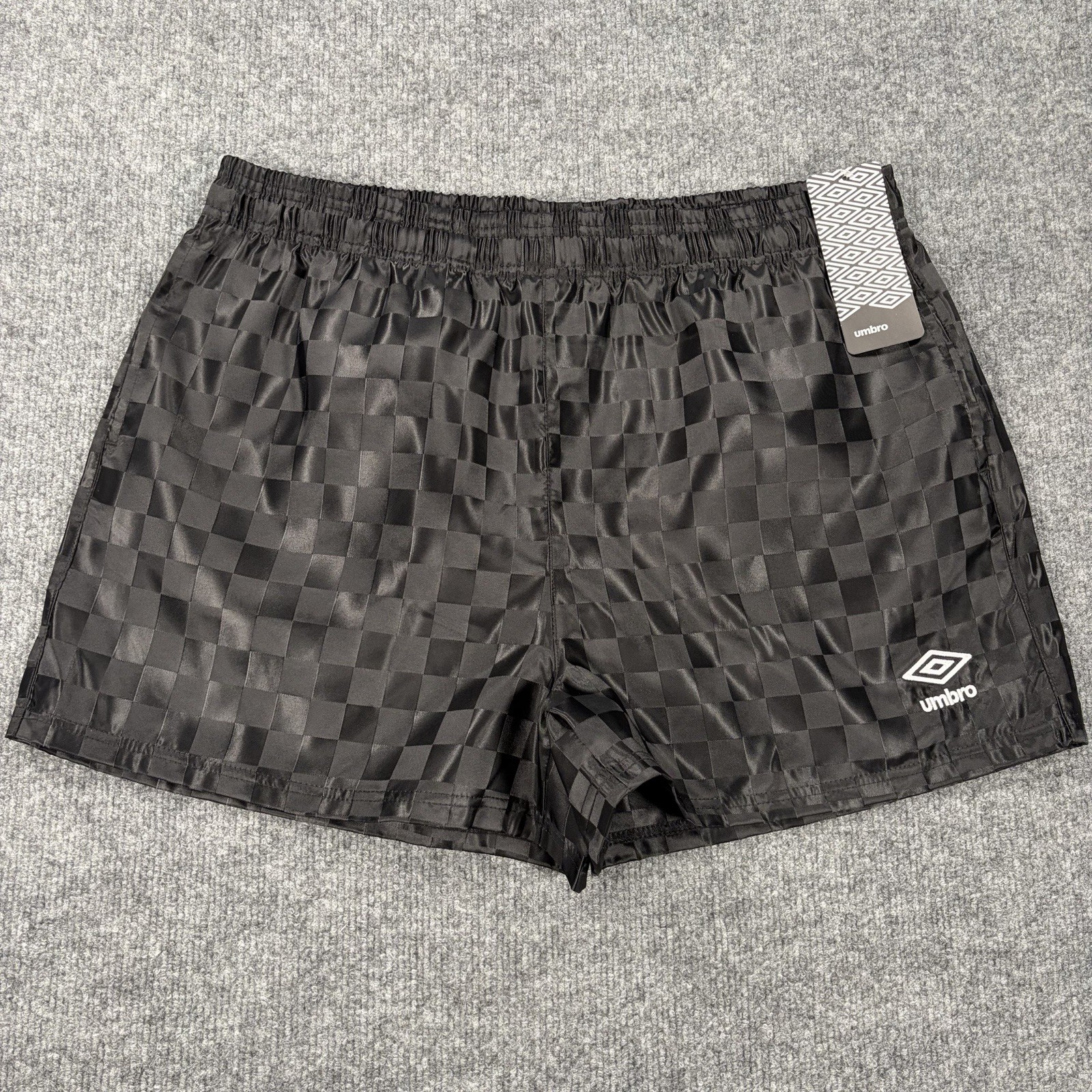NWT Umbro Soccer Shorts Women L Black Vintage 90s Checkerboard Nylon Drawstring NWT Umbro Soccer Shorts Women L Black Vintage 90s Checkerboard Nylon Drawstring