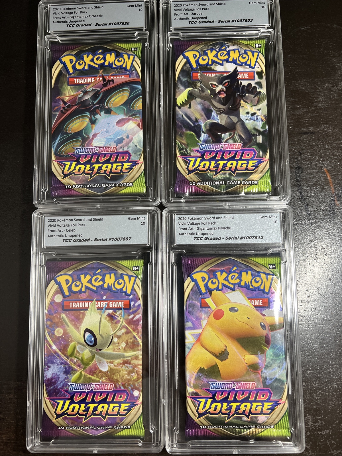2020 Pokemon Vivid Voltage Foil Pack Set Of 4 Art TCC Graded Gem Mint 10