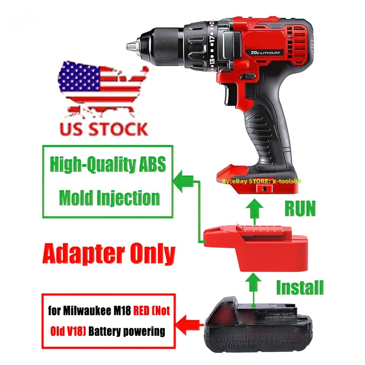 1x Adapter Upgrade for Bauer 20v Tool To fits Milwaukee M18 RED Li-Ion Batteries 1x Adapter Upgrade for Bauer 20v Tool To fits Milwaukee M18 RED Li-Ion Batteries