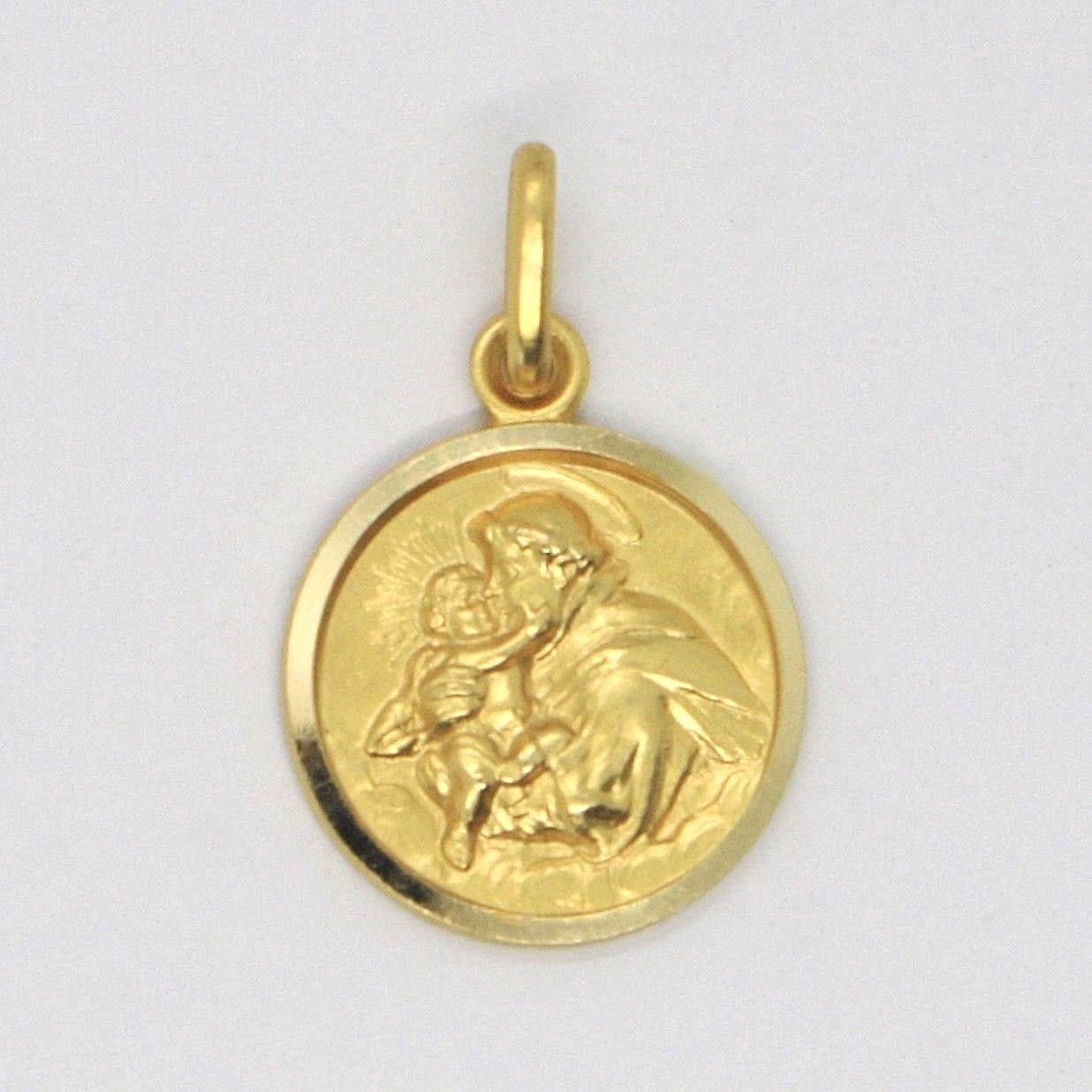 18K YELLOW GOLD ST SAINT ANTHONY PADUA SANT ANTONIO MEDAL MADE IN ITALY, 13 MM