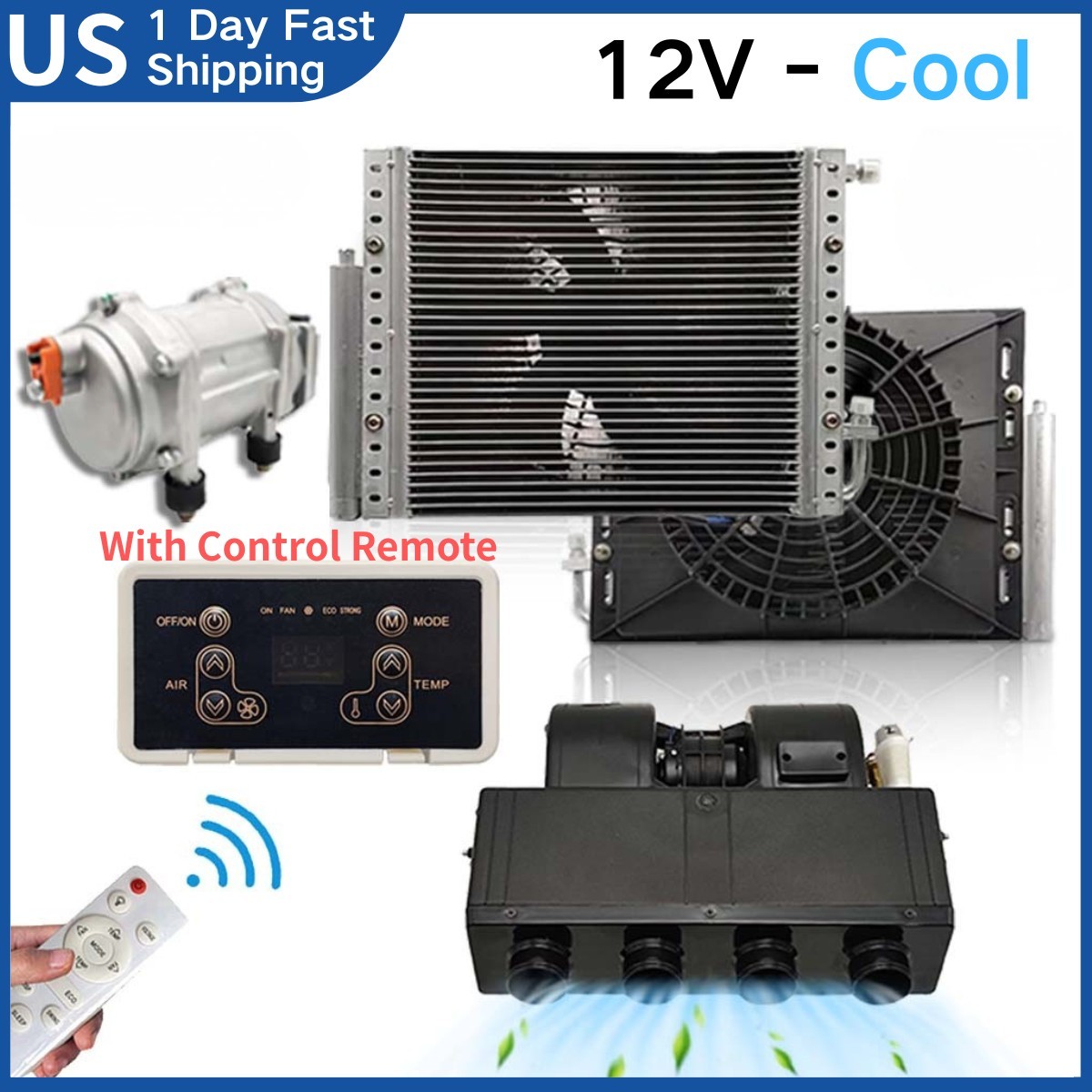 12V Underdash Air Conditioner Electric DC Auto Car A/C Kits With Remote Control