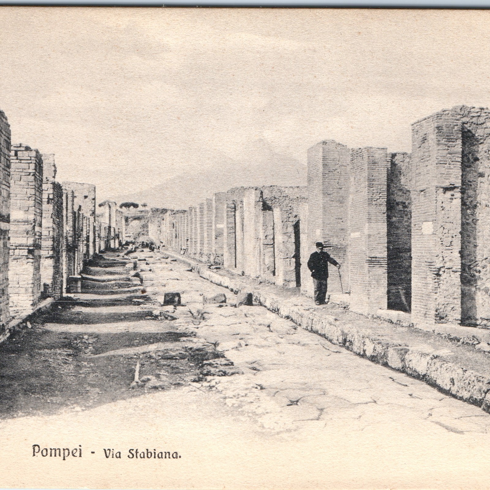 c1900s Pompeii, Italy Via Stabiana Ancient Roman Street Ruins Brick Walls A356