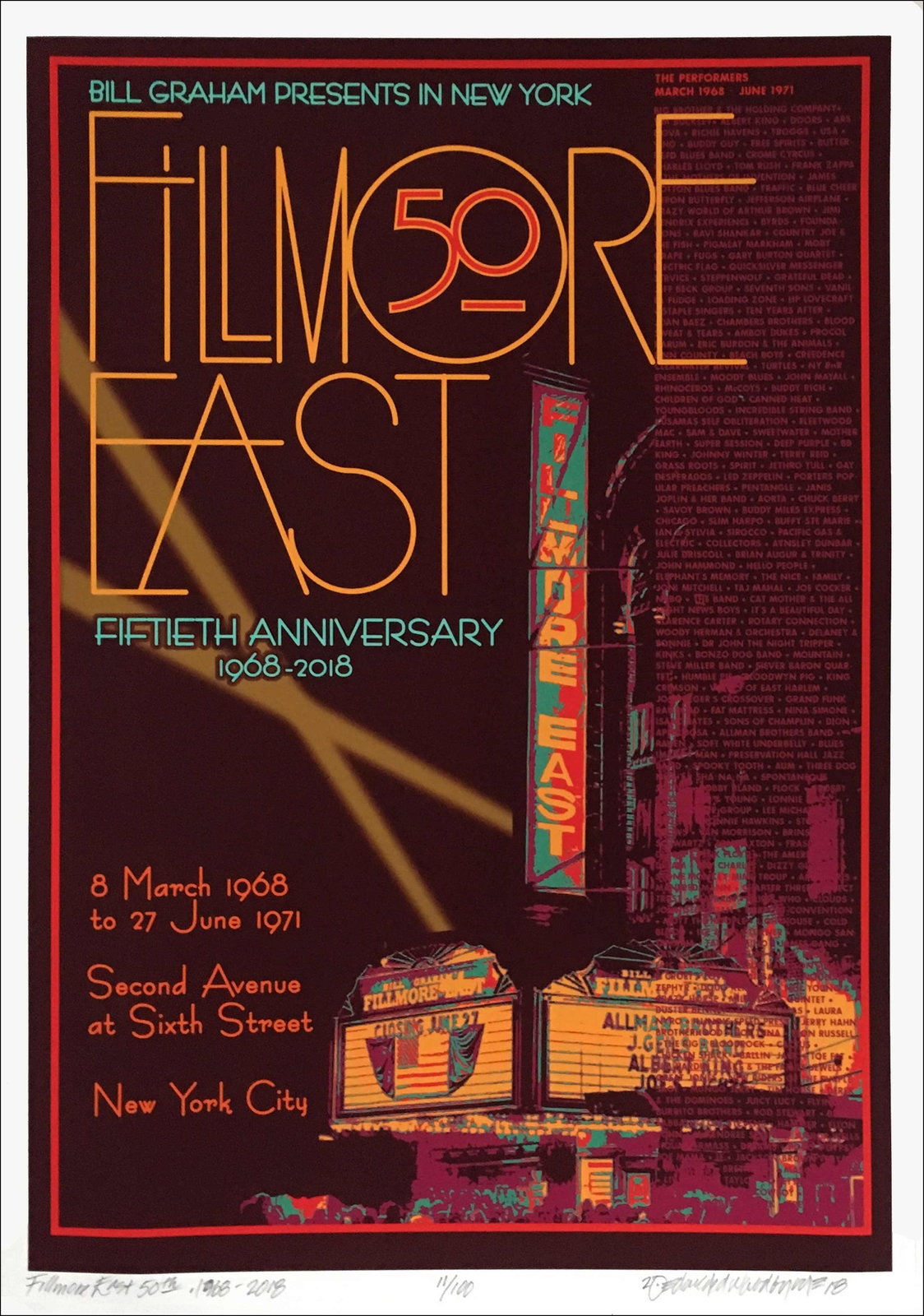 Fillmore East 50th Anniversary Poster Concert S/N Edition of 100 David Byrd
