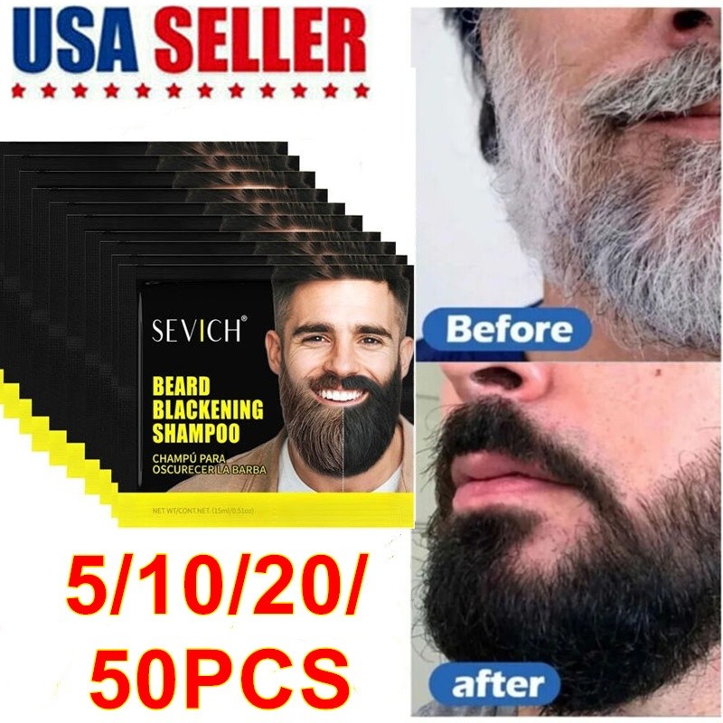 50X SEVICH Men Beard Hair Color Fast Dye Black Mustache Beard Darkening Shampoo