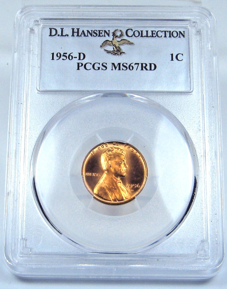 1956-D LINCOLN CENT 1C PCGS MS-67RD D.L HANSEN COLLECTION \