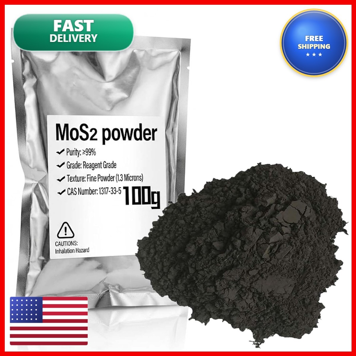 MoS2 Molybdenum Disulfide Ultrafine Powder ≥99% Purity 100g (3.5 oz) for Gears MoS2 Molybdenum Disulfide Ultrafine Powder ≥99% Purity 100g (3.5 oz) for Gears