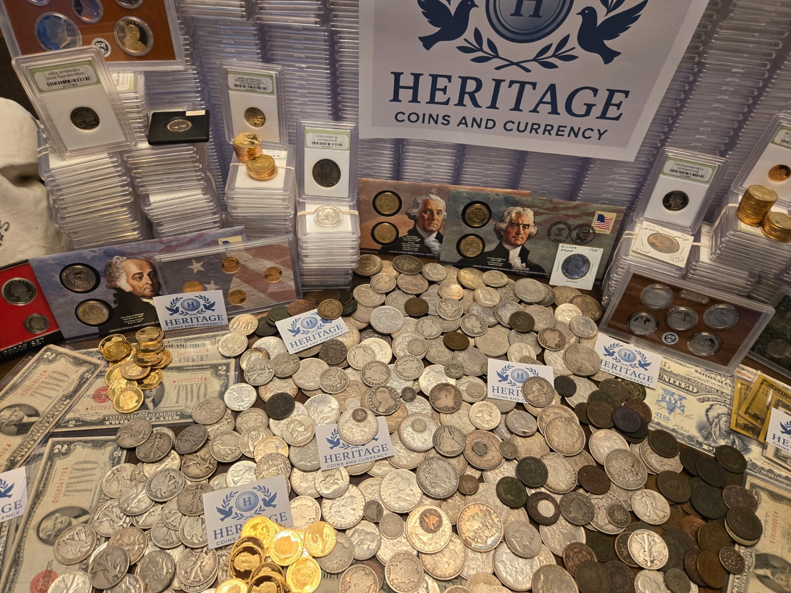ESTATE SALE, OLD COINS, GOLD, .999 SILVER BARS, BULLION, RARE U.S. BILLS, PROOFS