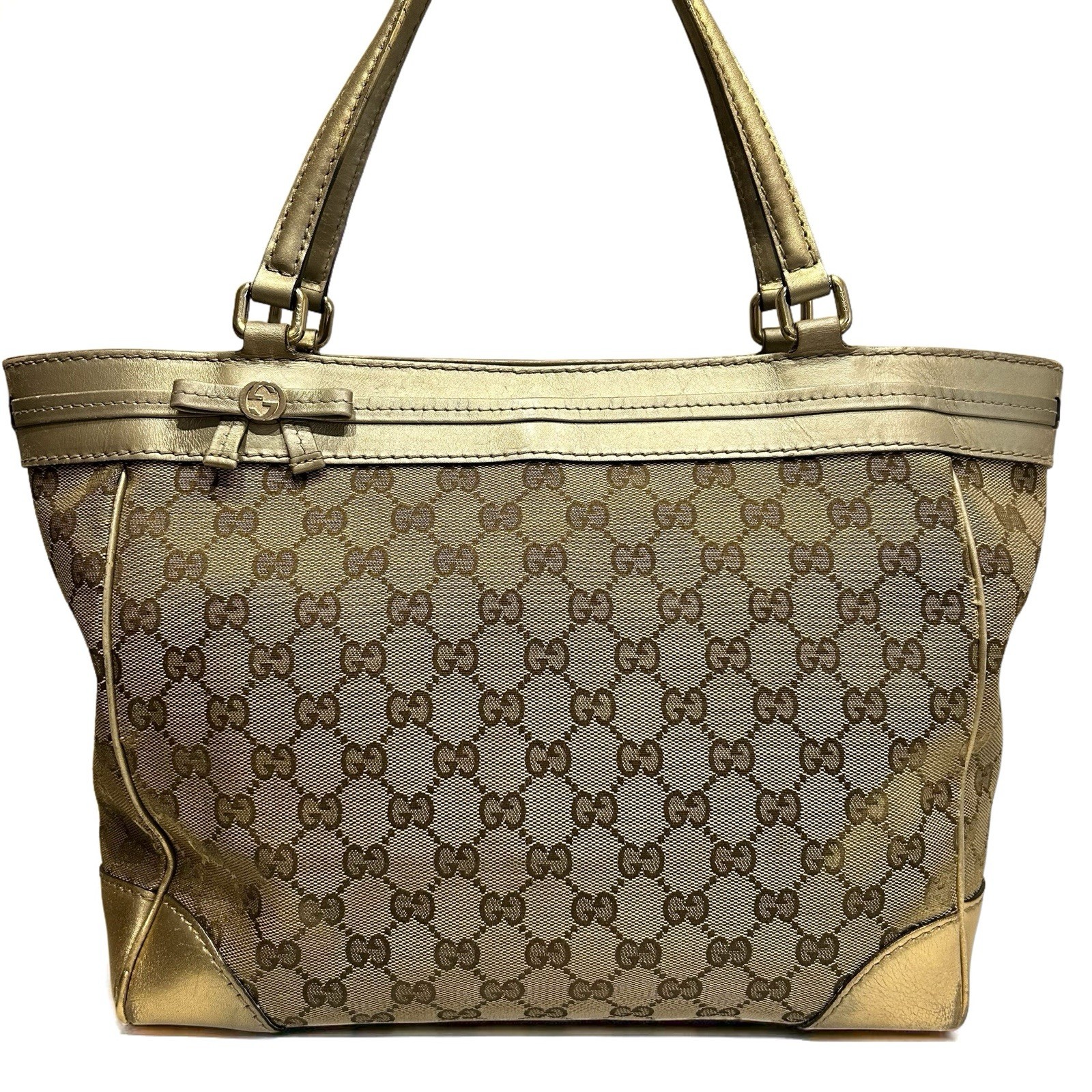 Gucci Mayfair Tote Bag Canvas Gold  Auth