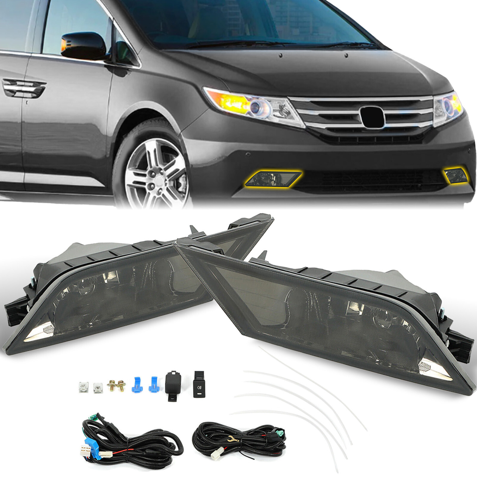 Fits 2011-2013 Honda Odyssey Smoke Bumper Lamps Driving Fog Lights+Switch Pair