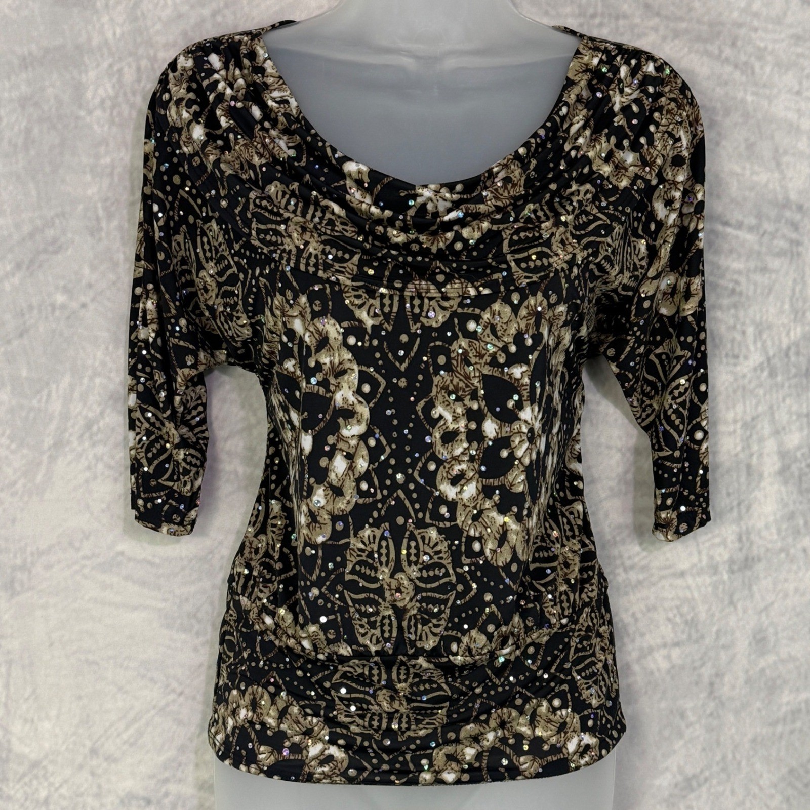 Vtg Y2k Cowl Neck Rhinestone Sparkle Womens sz S Whimsigoth Witchy glam Indie