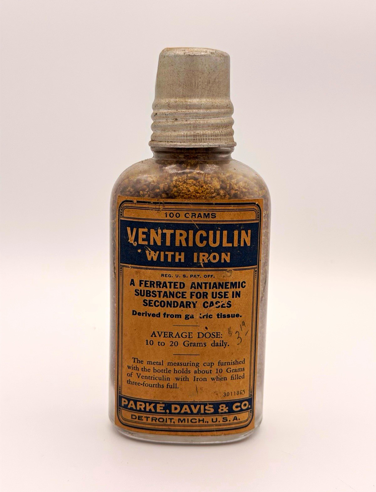 Vintage Parke Davis Ventriculin With Iron 100g Bottle Measuring Cap Pharmacy Vintage Parke Davis Ventriculin With Iron 100g Bottle Measuring Cap Pharmacy