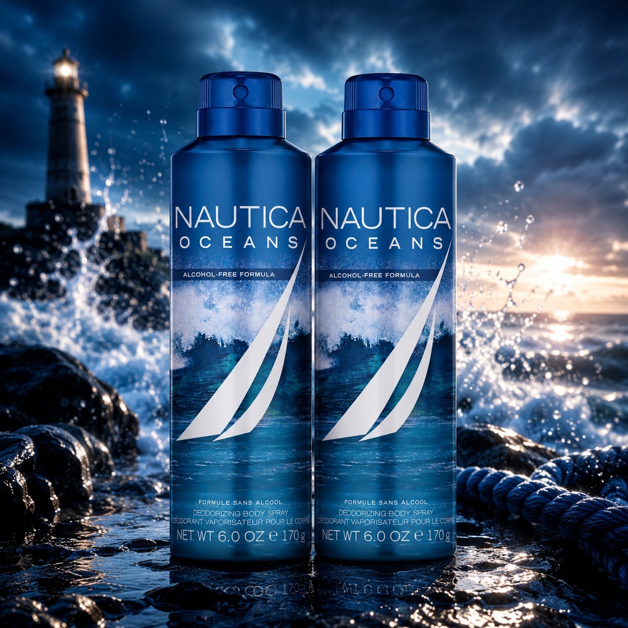 Nautica Oceans Body Spray for Men 6 oz (2 Pack) 100% Authentic NEW