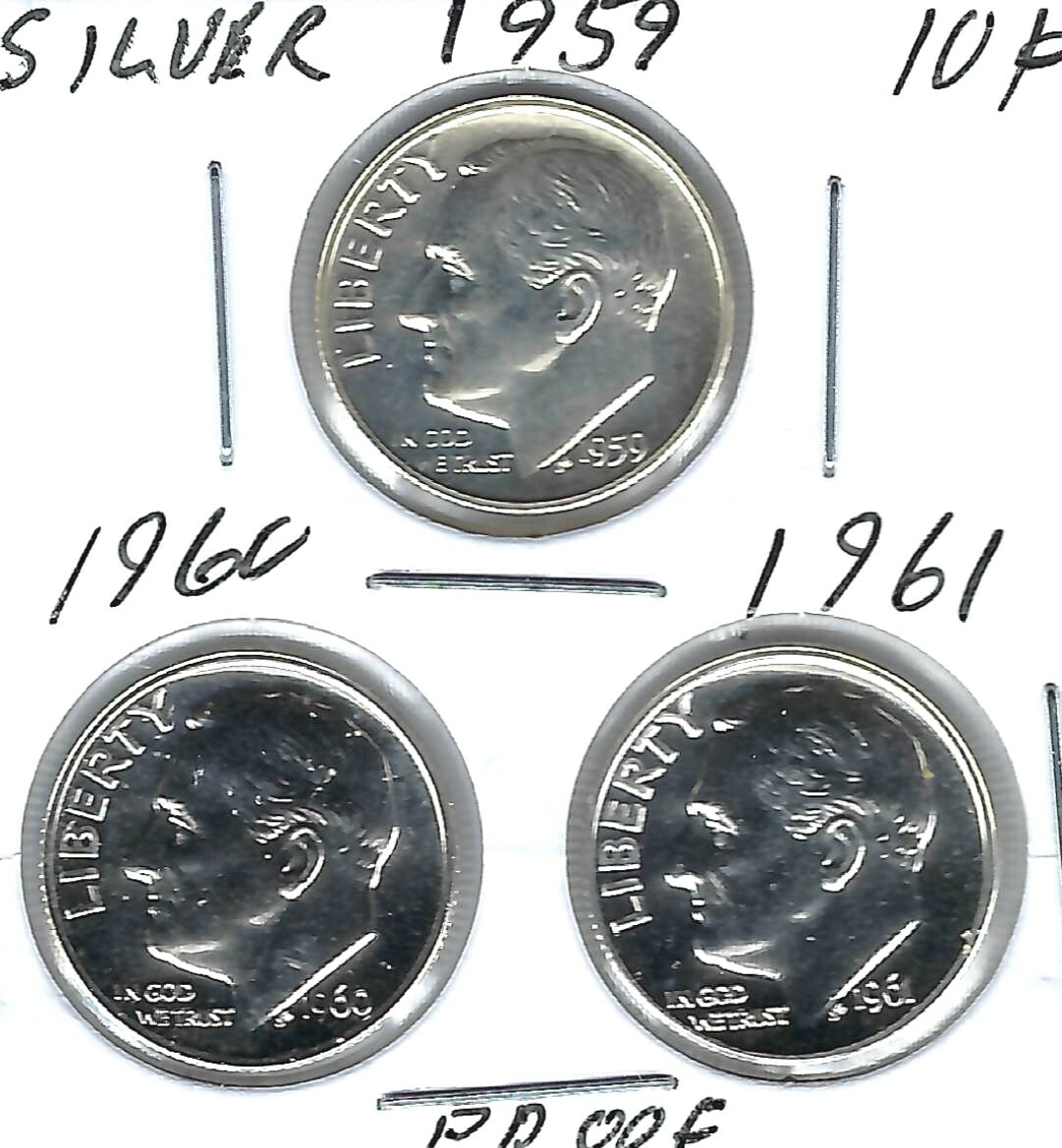 1959+1960+1961 Three Proof Silver Roosevelt Dimes