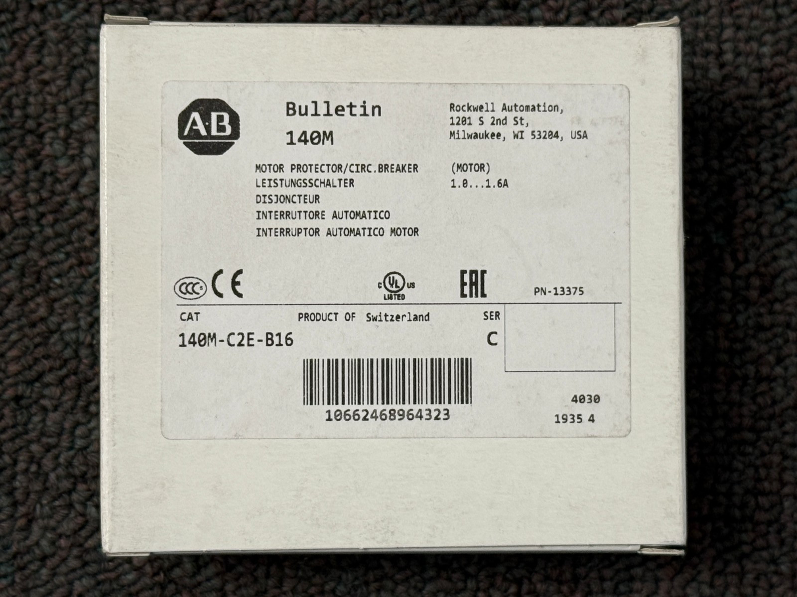 NEW Allen Bradley 140M-C2E-B16 Motor Protection Circuit Breaker 16A SER C